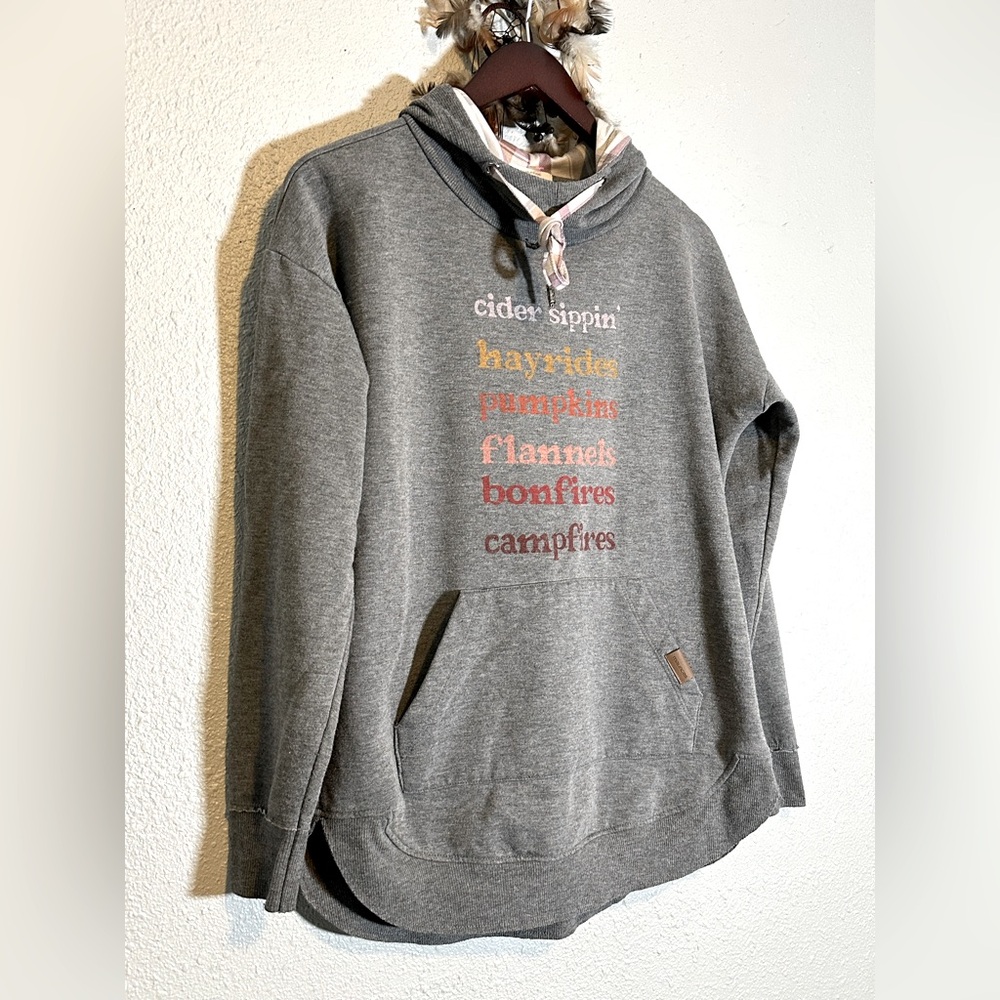Maurices Fleece Hoodie with Plaid Hood Graphic Long Sleeve Sweatshirt Size M - Picture 7 of 16